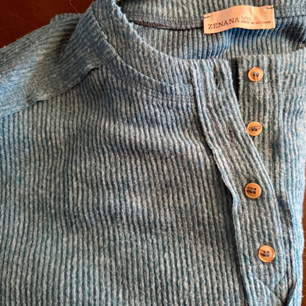 Zenana Teal Ribbed Knit Light Sweater